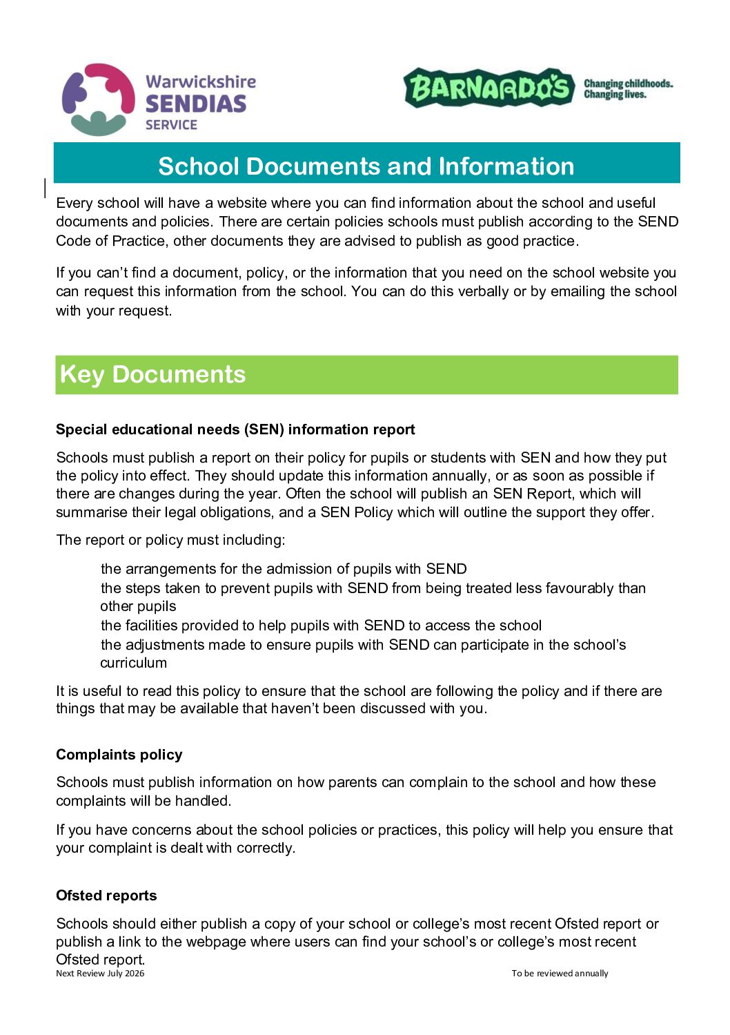 School Documents and Information - Warwickshire